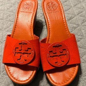 Tory Burch Bright Orange Leather Sandals